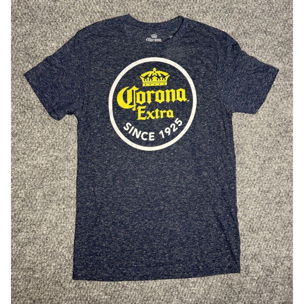 Corona Extra Beer T- Shirt Graphic Tee Navy Blue Polyester Unisex Adult Sz Small